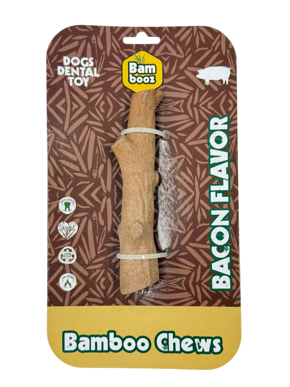 צעצוע לעיסה דנטלי לכלבים בצורת ענף במבוק Bam Booz בטעם בייקון – Bamboo Chews