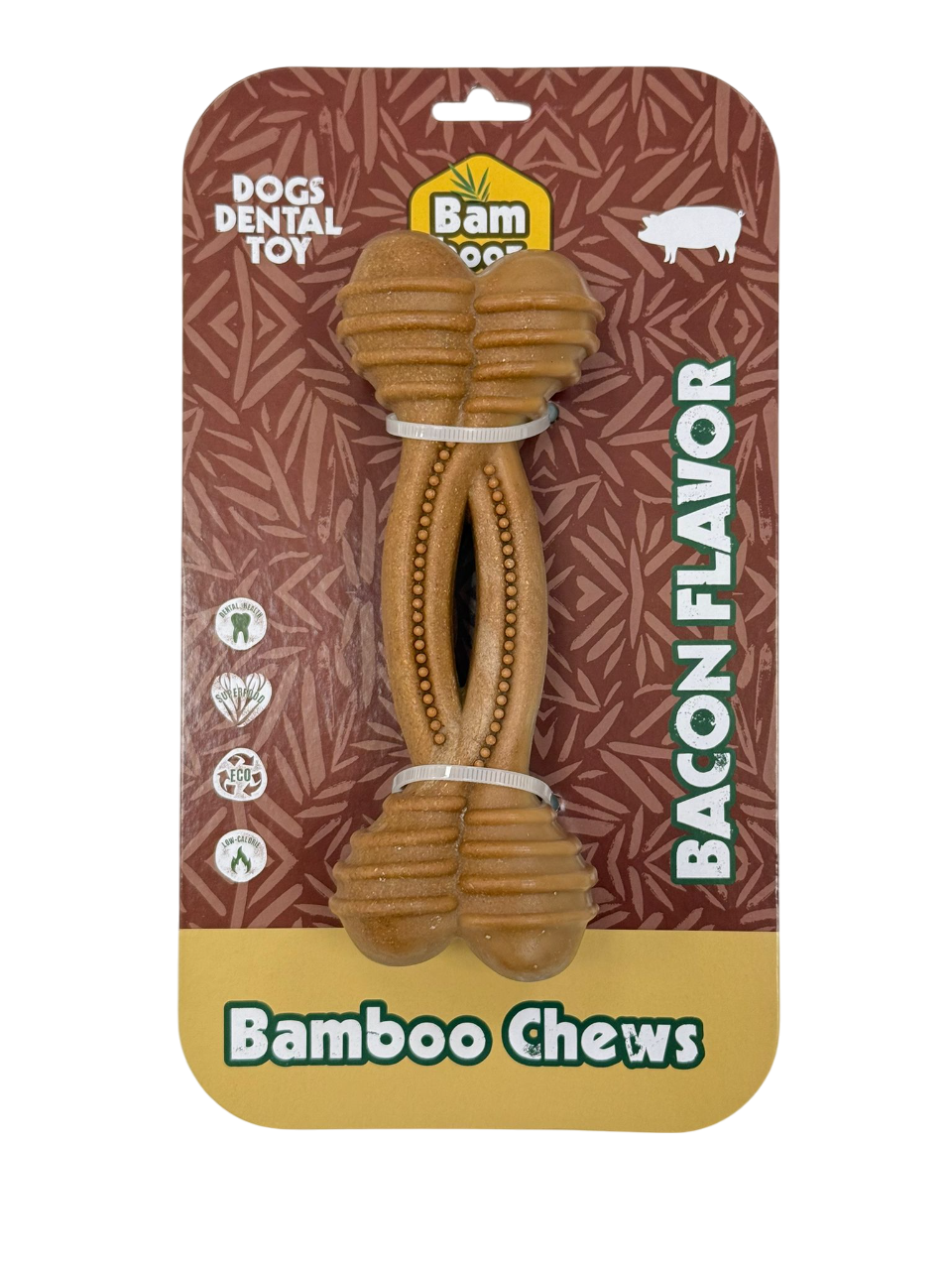 עצם לעיסה דנטלית לכלבים בטעם בייקון Bamboo Chews – במבוק